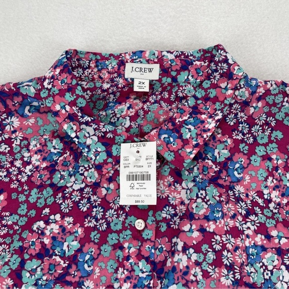 J Crew Dress Womens 2X Floral Shirt Button Up Lightweight Waist Tie Bloomcore - Picture 6 of 12